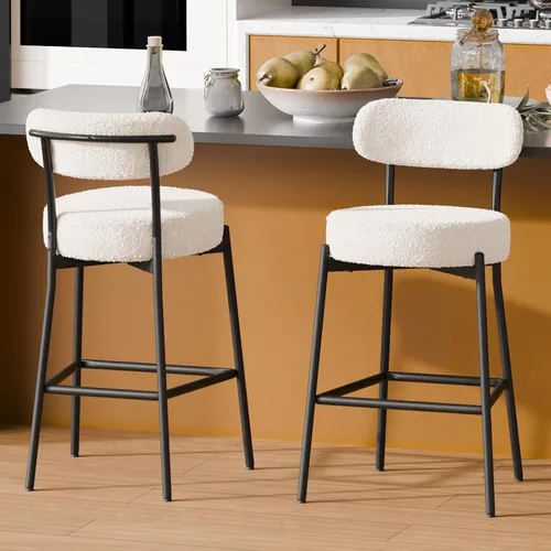 Miniatura 14 de Boucle - Juego de 2 taburetes de bar de altura de mostrador de 28 pulgadas, taburetes de bar modernos con asiento redondo de 4 pulgadas de grosor