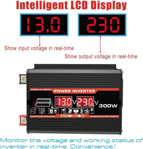 Miniatura 4 de Inversor de corriente de onda sinusoidal pura de 300 W, inversores de corriente de 12 V a 110 V/220 V para vehículos, adaptador de convertidor