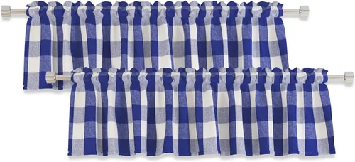 Miniatura 19 de 2 cenefas de cuadros de búfalo a cuadros para ventana de sala de estar, 16 pulgadas de largo, clásico dormitorio, baño, bolsillo para barra, cenefas