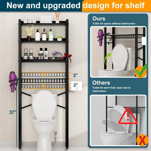Miniatura 3 de Gabinete de almacenamiento sobre el inodoro, organizador de baño de 4 niveles y almacenamiento con estante ajustable, almohadilla impermeable