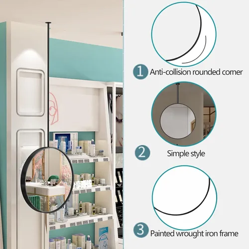 Miniatura 4 de Espejo redondo grande para colgar en el techo, espejo de pared circular con pluma montada en el techo y marco de metal, espejo colgante decorativo