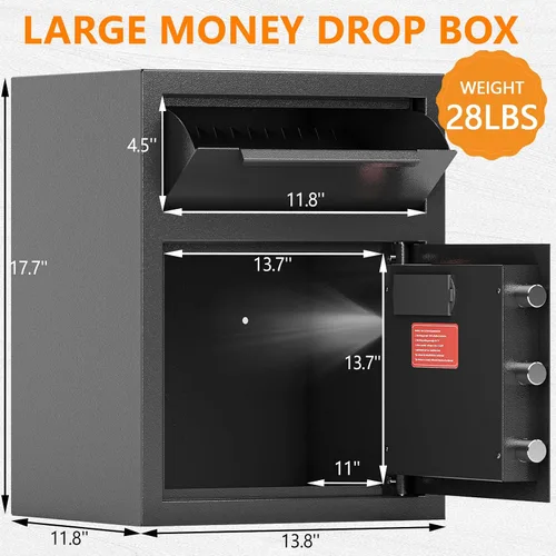 Miniatura 8 de Caja fuerte de depósito ignífuga de 2.0 pies cúbicos, caja de seguridad con ranura de depósito frontal y cerradura con combinación digital