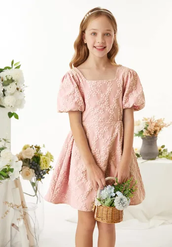 Miniatura 4 de GRACE KARIN Vestido de manga abombada para niñas de 6 a 12 años con cuello redondo y espalda cruzada