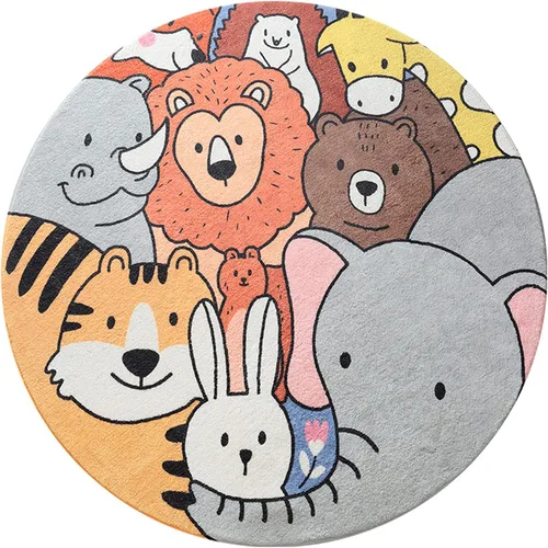 Miniatura 2 de ABREEZE Alfombra de juegos para niños, alfombra redonda de 4 pies para zoológico, suave felpa antideslizante, alfombra para niños, para dormitorio