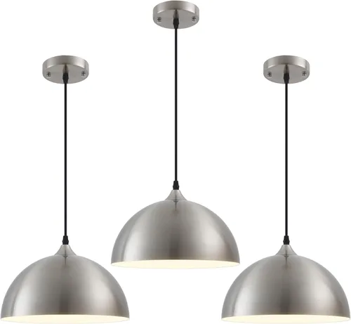 Miniatura 17 de Lámparas colgantes industriales, lámpara colgante de cúpula roja de 11.8 pulgadas sobre isla de cocina, paquete de 3, lámpara colgante de techo Rojo