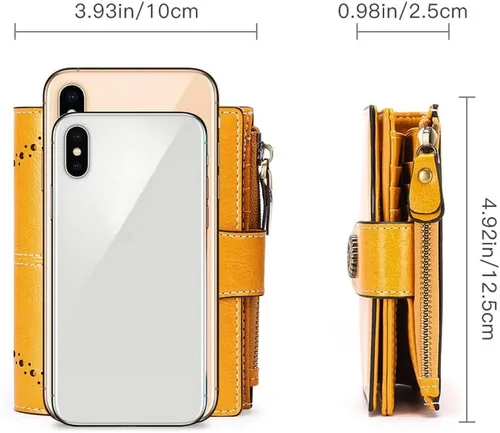 Miniatura 85 de SENDEFN - Billetera pequeña de piel auténtica para mujer, diseño plegable con ventana para tarjeta de identificación
