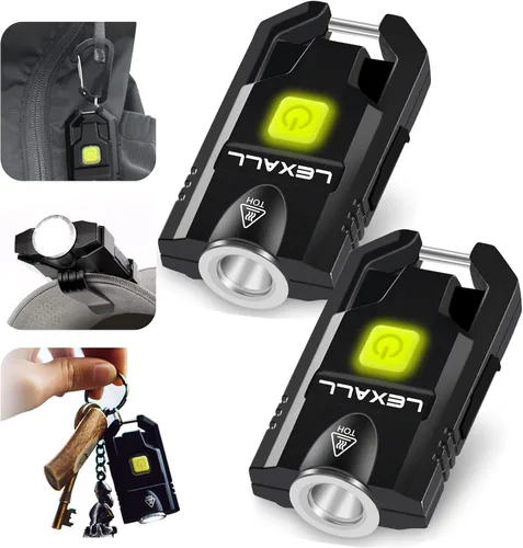 lexall Linterna LED pequeña, paquete de 2 mini llaveros brillantes de 500 lúmenes, luces de bolsillo recargables USB con 3 modos de luces compactas