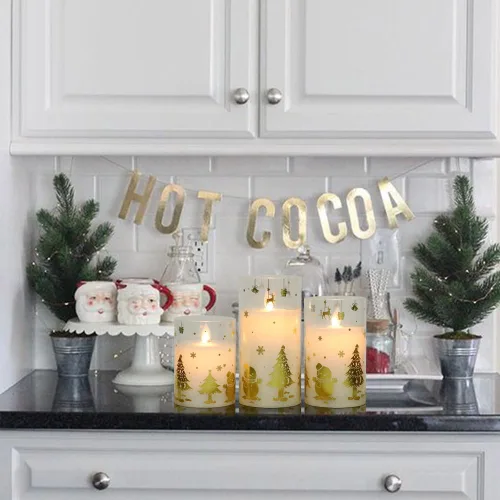 Miniatura 8 de Velas de Navidad sin llama que funcionan con pilas, control remoto y temporizador parpadeante, velas LED de pilar de cristal, mecha móvil, cera