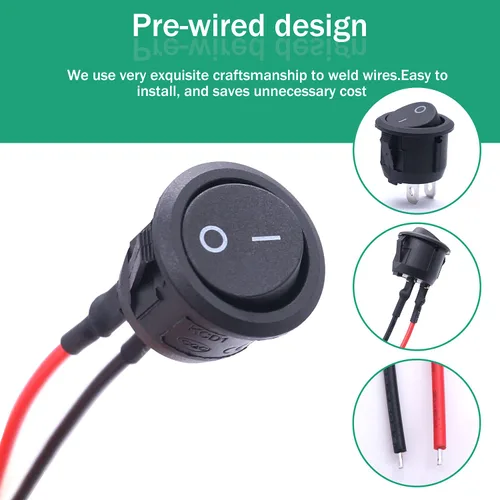 Miniatura 2 de Twidec Interruptor de botón momentáneo de 0.472 in y 10 interruptores basculantes AC 6A/250V 10A/125V SPST 2 pines 2 posiciones ON/OFF con cables