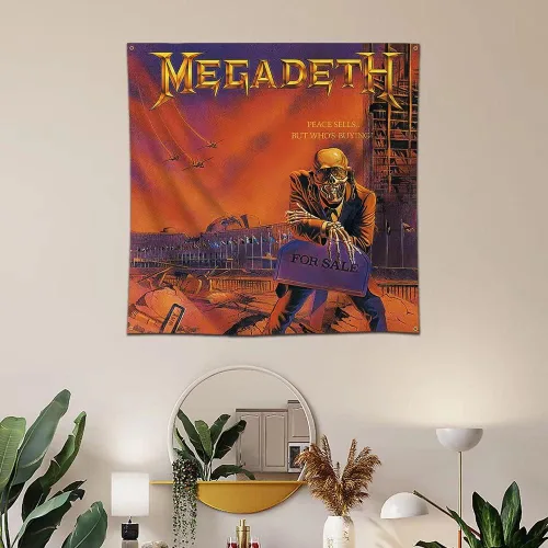 Miniatura 3 de Eksent Tapiz de pared con texto en inglés «Peace Sells But Who is Buying», 4 x 4 pies, bandera de fibra de poliéster, cubierta de álbum, impresión