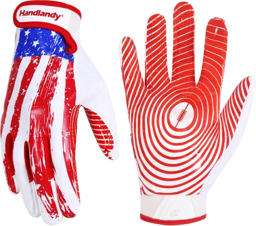 Miniatura 11 de HANDLANDY Guantes de fútbol americano juvenil para niños y niñas, guantes de receptor abierto pegajosos para niños, guantes de fútbol americano