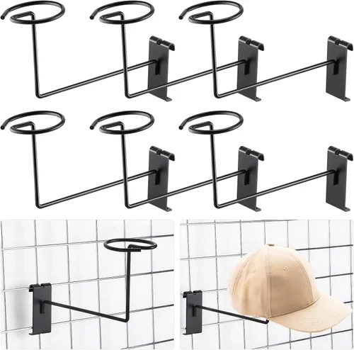 Blulu 6 piezas de sombreros para pared de rejilla, estante de metal para casco, tienda minorista, estantes de exhibición, organizador de gorras,