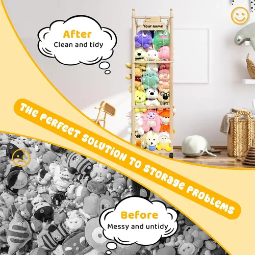 Miniatura 6 de Pmbqifay Organizador de animales de peluche, lindo animal de peluche de madera para almacenamiento de zoológico, jaula de juguetes de peluche