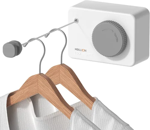 Miniatura 9 de Mbillion Tendedero retráctil de acero inoxidable de 13.8 pies, línea de ropa doble retráctil para interiores, resistente, línea de lavandería
