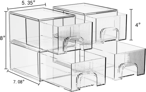 Miniatura 2 de ZHIAI Paquete de 4 cajones de almacenamiento apilables transparentes, cajón acrílico, organizador de cosméticos, organizador de plástico para 36 ES