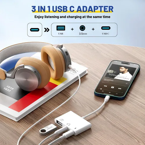 Miniatura 2 de Adaptador USB C a USB 3 en 1 USB C a 0.138 in Adaptador de audio para iPad Adaptador USB