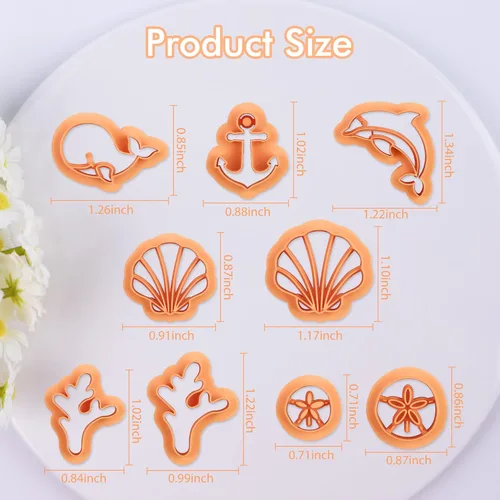 Miniatura 3 de Puocaon Cortadores de arcilla de polímero marino – 9 piezas de conchas marinas, dólar de arena, ancla, formas de delfín coral para joyas de arcilla