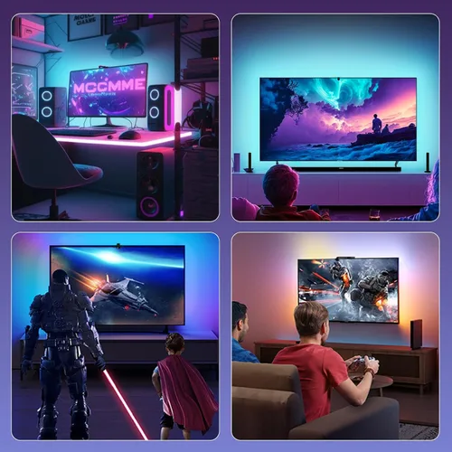 Miniatura 7 de MIHEAL Retroiluminación LED para TV con sensor AR, tira de luces RGB de 12.4 pies para PC de 32 a 60 pulgadas, TV y monitor, luces de TV
