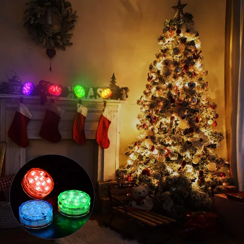 Miniatura 6 de Hortsun Paquete de 16 luces LED sumergibles con control remoto, luces LED impermeables para piscina, batería operada, 16 luces de cambio