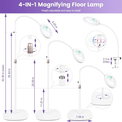 Miniatura 3 de Lupa de Aumento 12X con Luz y Soporte, Lámpara de Pie con Lupa LED Regulable Sin Escalones de 3 Colores, Lámpara Lupa Iluminada con Cuello de Ganso
