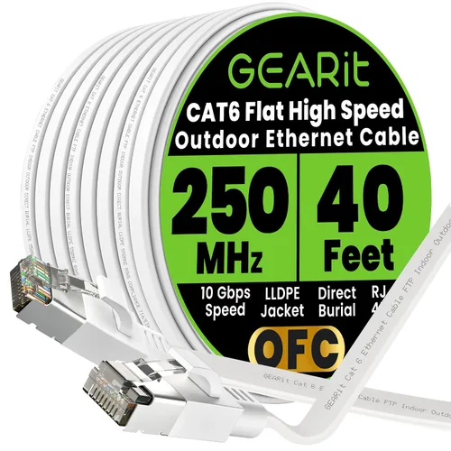 Miniatura 12 de GEARit Cable Ethernet plano Cat 6 para exteriores (15 pies, negro) Chaqueta LLDPE clasificada para entierro directo – Cat6 blindado FTP 10Gbps