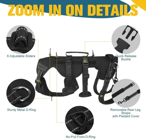 Miniatura 7 de BINGPET Arnés de elevación para perros, cabestrillo de cuerpo completo para perros grandes y medianos con soporte para patas traseras, arnés