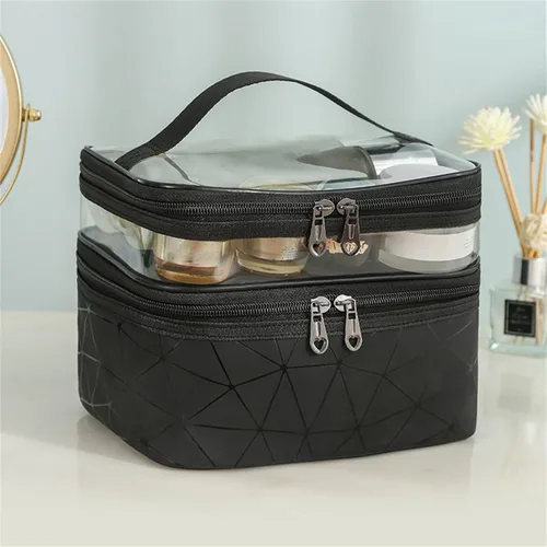 Miniatura 2 de Estuche de viaje de maquillaje de leopardo Bolsas de maquillaje de doble capa Estuches cosméticos de viaje Maquillaje Organizador Bolsas de aseo