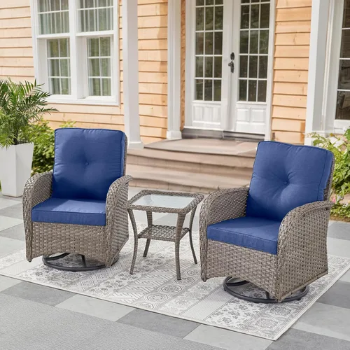 Miniatura 26 de Belord Sillas de Mimbre Giratorias Mecedoras para Patio - Juego de 2 Sillas Mecedoras Giratorias para Exteriores con Mesa Auxiliar de Ratán, Silla