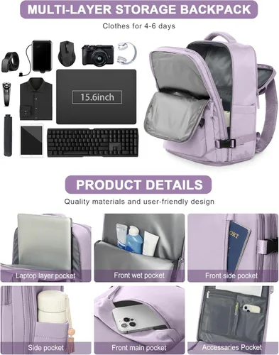 Miniatura 4 de VGCUB - Mochila grande para viaje, trabajo, negocios, mochila para laptop aprobada como equipaje de mano para vuelos, unisex, Púrpura, Grande, Large