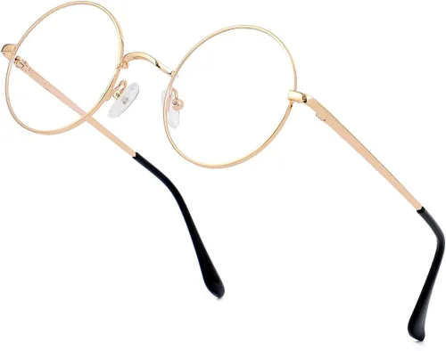 EYLRIM Gafas redondas con bloqueo de luz azul para mujeres y hombres, lentes transparentes con marco de metal, sin receta