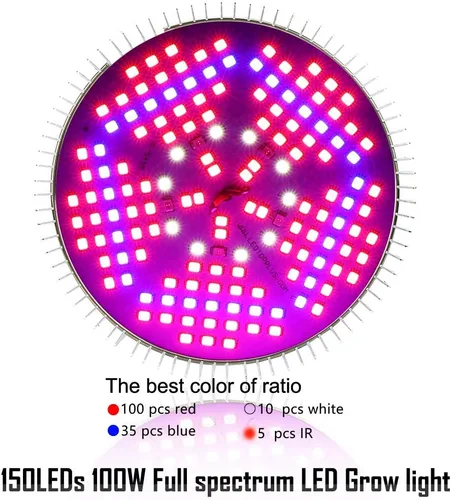 Miniatura 3 de Paquete de 2 bombillas LED de 100 W, espectro completo, 150 LED de espectro completo, lámpara de cultivo para plantas de interior para invernadero e