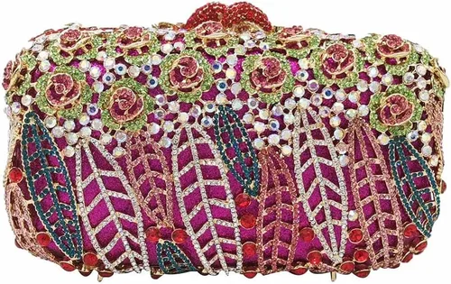 Boutique De FGG Bolso de mano de flores para mujer, bolso de mano de cristal para mujer, bolsos de noche formales con diamantes de imitación para