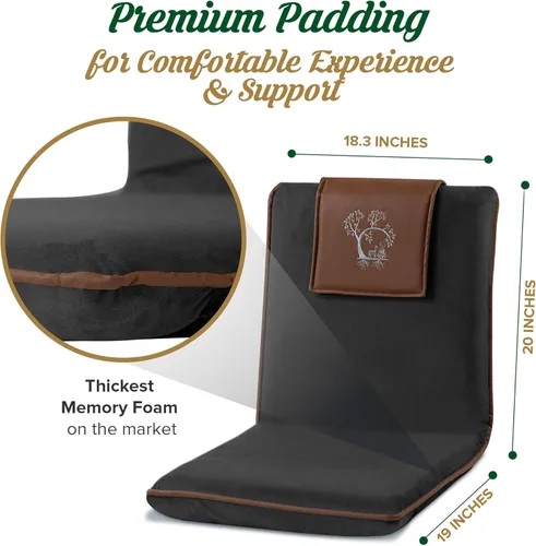 Miniatura 2 de Silla de meditación japonesa de suelo con soporte para la espalda para adultos - Silla de meditación premium con respaldo ajustable y plegable