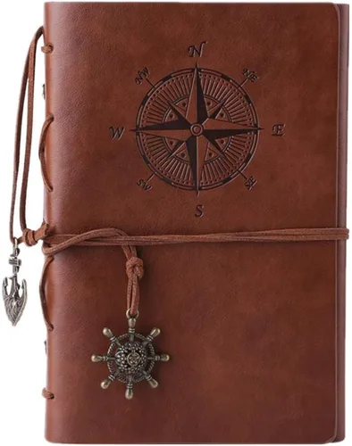 Libreta Maleden de estilo clásico de alta calidad, de hojas recargables, de cuero sintético repujado, diario de viaje con páginas en blanco y Marrón