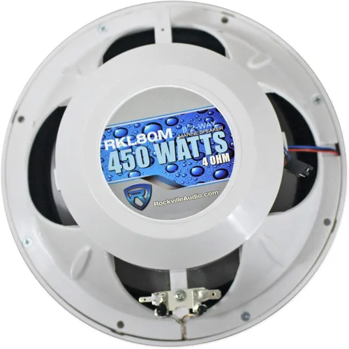 Miniatura 6 de Rockville Paquete RKL80MW: (2) altavoces marinos blancos RMS de 8 pulgadas de 900 vatios de 900 vatios/200 vatios, amplificador DBM25 clase AB de 2