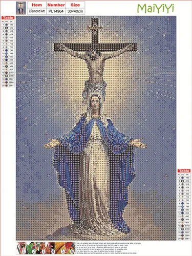 Miniatura 2 de MaiYiYi Pintura de diamantes de Jesús por números, taladro redondo completo 5D, pintura de diamantes con puntada de Virgen María, cruz religiosa