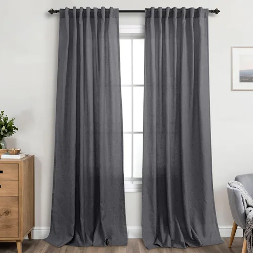Miniatura 37 de KOUFALL Cortinas de lino azul marino de 84 pulgadas de largo, cortinas transparentes azul oscuro para sala de estar y dormitorio, medianoche