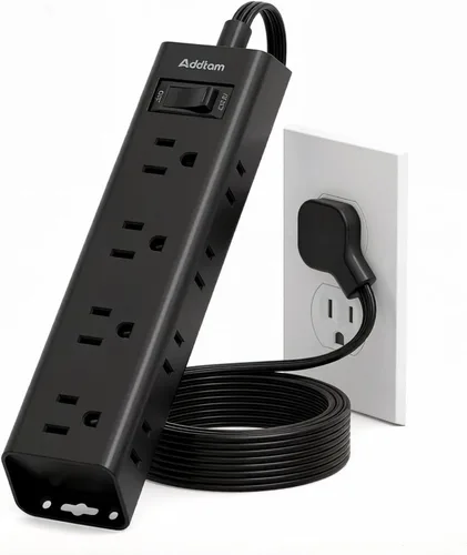 Miniatura 11 de ADDTAM - Tira de alimentación de enchufe plano, cable de extensión plano ultradelgado - ADDTAM 12 enchufes AC de lados 3 múltiples, 5 pies, Blanco