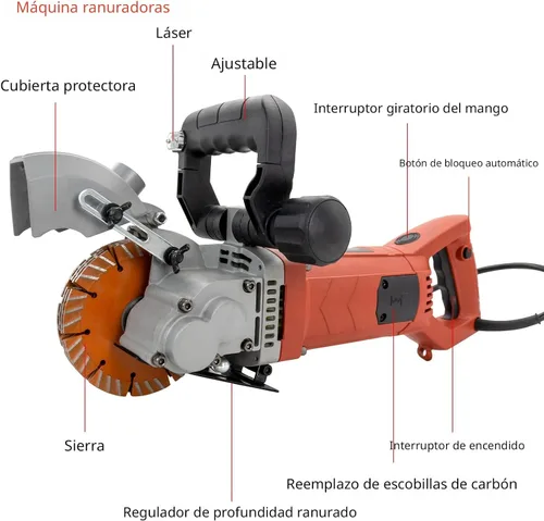 Miniatura 2 de Cortadora eléctrica de ranura de pared de 110 V con guía láser, diseño resistente al polvo, incluye 5 cuchillas de 5 pulgadas (5.236 in) para cortar