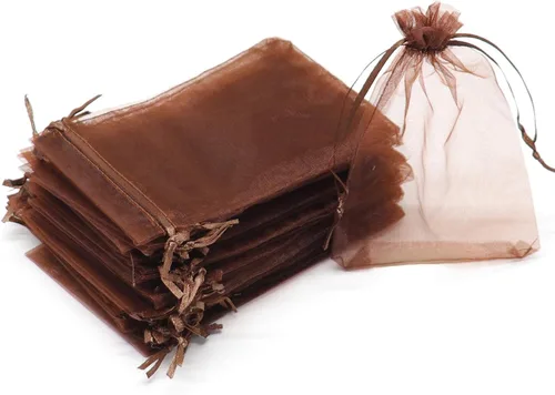Miniatura 35 de Dealglad 100pcs Drawstring Organza bolsas de joyería caramelo para fiestas, casamientos, regalos Amarillo