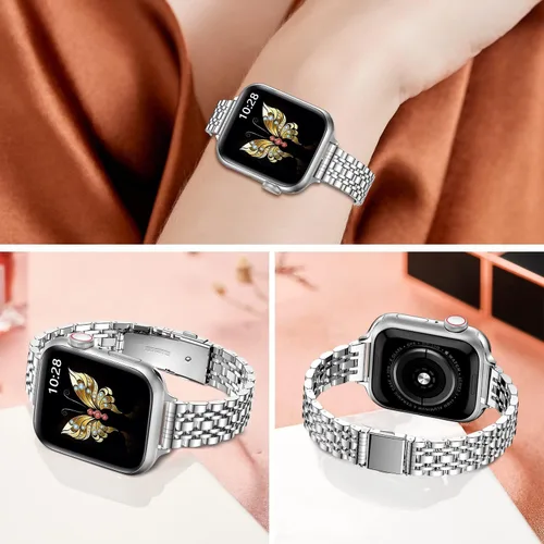 Miniatura 5 de Correa delgada de acero inoxidable compatible con Apple Watch Ultra 3/2/1 (1.929 in) y Series 11 10 9-1 SE 3-1 (46/45/44/42/41/40/1.496 in), correa