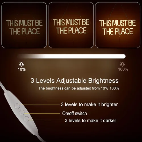 Miniatura 2 de Letrero de neón con texto en inglés «This Must Be The Place» para decoración de pared, luz LED de neón regulable, alimentada por USB (blanco cálido)