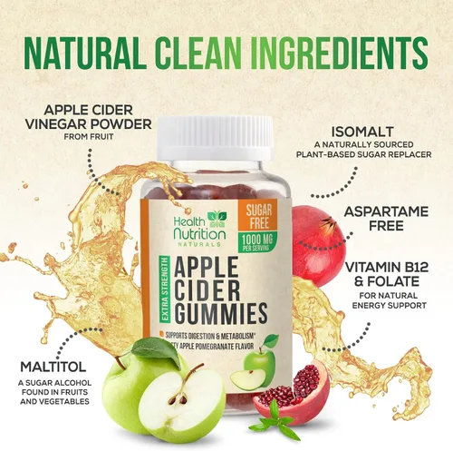 Miniatura 3 de Gomitas de vinagre de sidra de manzana, cero azúcar, vitaminas gomosas ACV de máxima fuerza, vitamina B12 y la madre, metabolismo y apoyo