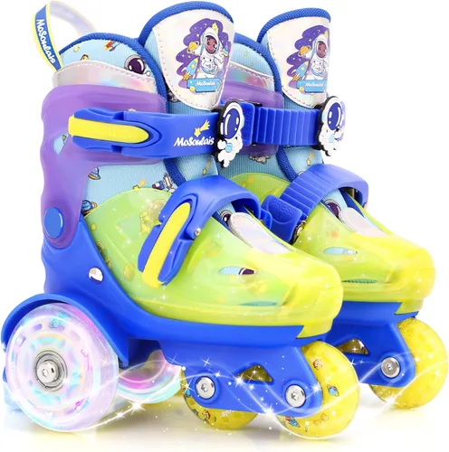 Miniatura 8 de Patines de Sirena para Niñas, MoSoulais 4 Tamaños Ajustables con Ruedas Iluminadas para Niños Pequeños, Patines para Mujeres Principiantes Púrpura
