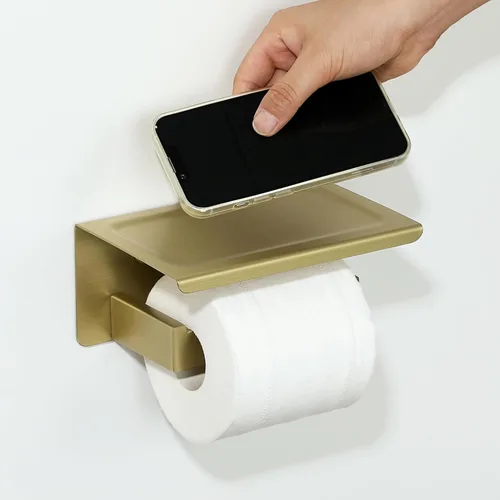 Alise Soporte de papel higiénico, Soporte de tisú de baño con estante, Dispensador de almacenamiento de rollo de papel higiénico SUS304 de acero