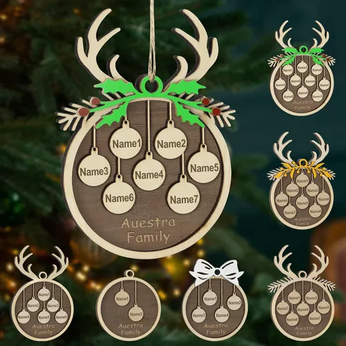 Miniatura 35 de Adornos de Navidad personalizados, familia de 1 nombre, adornos de Navidad de madera personalizados, decoración personalizada, decoración de árbol