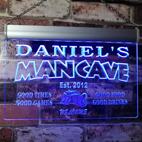 ADVPRO - Cartel de neón para nombre y fecha personalizados, bar para hombres «Daniel´s», st4-x0012-tm Azul