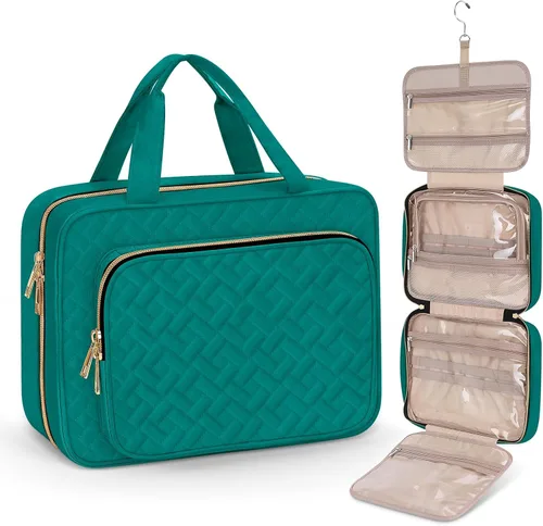 Miniatura 23 de Bolsa de aseo Wedama para mujer, bolsa de viaje grande para cosméticos, bolsa de aseo colgante para baño, bolsa de maquillaje impermeable de PVC Rosa