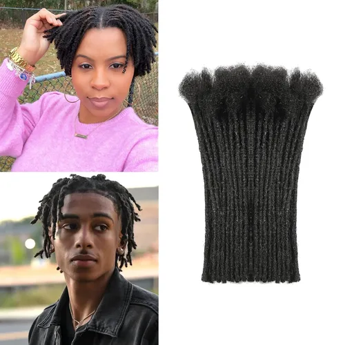 Miniatura 14 de Extensiones de cabello humano Loc de 0.2 cm de ancho, 4 pulgadas, 30 hebras, negro natural 100% completamente hechas a mano, extensiones