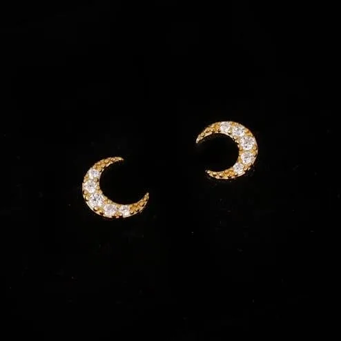 Miniatura 2 de Lindos aretes de tuerca de luna pequeña para mujer, aretes de boda de plata de ley 925 auténtica, aretes de oro para mujer